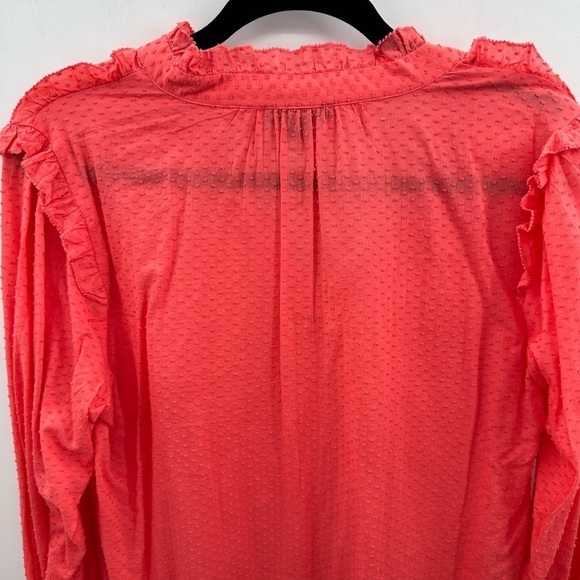J Crew orange ruffled shoulder and wrist cotton boho woman's blouse.  Medium - Picture 8 of 10